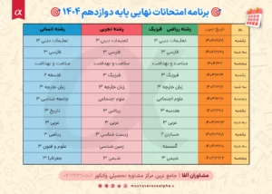 برنامه کامل آزمون‌های نهایی دوازدهم ۱۴۰۴
